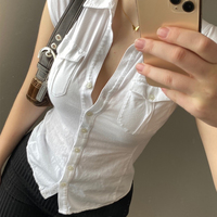 White Pocket Button Down Collar Short Sleeve Shirt  - Thumbnail 3