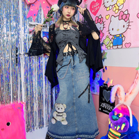 American Bear Chain Street Hiphop Style Trendy Y2K Hot Girl Fashion Mid-length Denim Skirt - Thumbnail 1