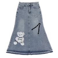 American Bear Chain Street Hiphop Style Trendy Y2K Hot Girl Fashion Mid-length Denim Skirt - Thumbnail 5