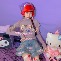 Japanese Kitty Pink Street Hiphop Style Trendy Y2K Hot Girl Fashion Short Denim Cake Skirt - Thumbnail 5