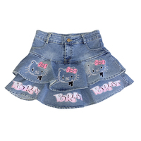 Japanese Kitty Pink Street Hiphop Style Trendy Y2K Hot Girl Fashion Short Denim Cake Skirt - Thumbnail 7