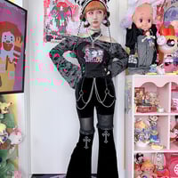 Y2K Hot Girls Women Goth Emo Punk Style Strap Chain Cross Belt Trousers Flared Pants - Thumbnail 4