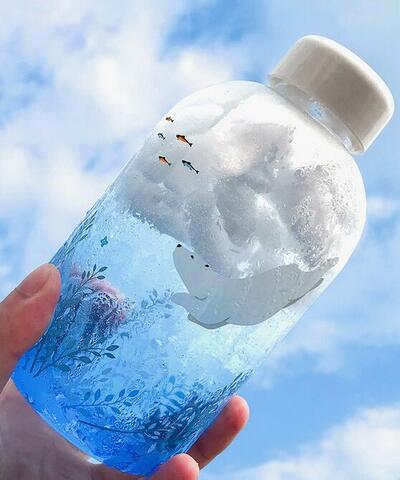 Whale Sea Animals Gradient Blue Drinking Glass Cup Water Bottle