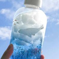 Whale Sea Animals Gradient Blue Drinking Glass Cup Water Bottle - Thumbnail 2