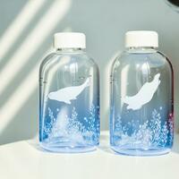Whale Sea Animals Gradient Blue Drinking Glass Cup Water Bottle - Thumbnail 5