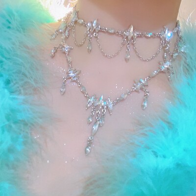 Reiko rhinestone fairy diamond silver drop luxury pretty girl angelic chain tassel pendant necklace - Thumbnail 5