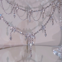 Reiko Rhinestone Fairy Diamond Silver Drop Luxury Pretty Girl Angelic Chain Tassel Pendant Necklace - Thumbnail 2