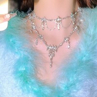 Reiko Rhinestone Fairy Diamond Silver Drop Luxury Pretty Girl Angelic Chain Tassel Pendant Necklace - Thumbnail 5