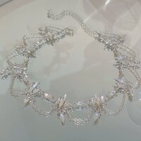 Reiko Rhinestone Fairy Diamond Silver Drop Luxury Pretty Girl Angelic Chain Tassel Pendant Necklace - Thumbnail 6