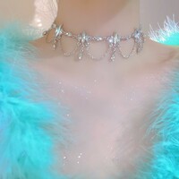 Reiko Rhinestone Fairy Diamond Silver Drop Luxury Pretty Girl Angelic Chain Tassel Pendant Necklace - Thumbnail 7