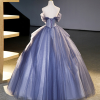 Blue Tulle Sequins Long Ball Gown, A-Line Tulle Prom Dress - Thumbnail 3