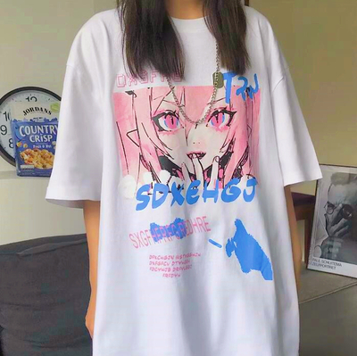 Cartoon Anime Face Print Tee