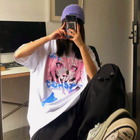 Cartoon Anime Face Print Tee - Thumbnail 1