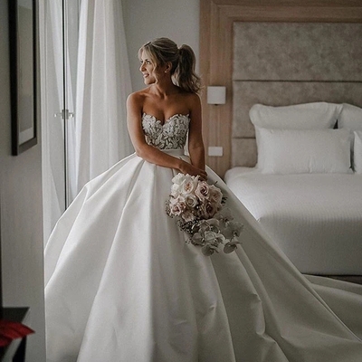New arrival ball gown sweetheart satin wedding dresses with appliques bridal gowns,1556 - Thumbnail 3