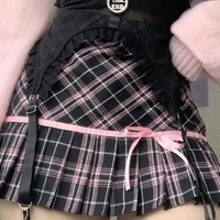 Pink Plaid Stripe Pleated High Waist Mini Skirt - Thumbnail 3