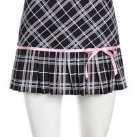 Pink Plaid Stripe Pleated High Waist Mini Skirt - Thumbnail 5