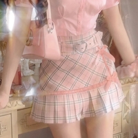 Preppy Pink Plaid Pleated Bow Mini Skirt  - Thumbnail 2