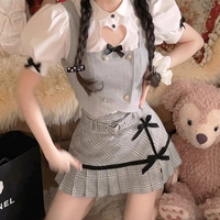 Preppy Pink Plaid Pleated Bow Mini Skirt  - Thumbnail 5