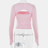 2PCS Pink Tube Top + Long Sleeve Cropped Shawl - Thumbnail 8