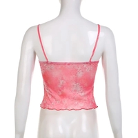 Pink Floral Mesh Sheer V-Neck Crop Top - Thumbnail 4