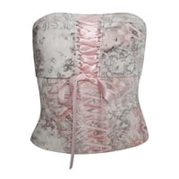 Pink Floral Ribbon Lace Up Corset Top - Thumbnail 4