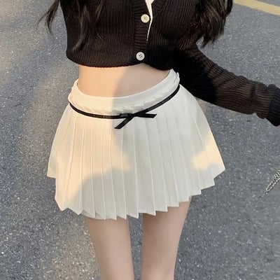 Preppy pleated bow patchwork mini skirt - Thumbnail 4