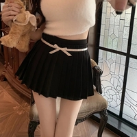 Preppy Pleated Bow Patchwork Mini Skirt - Thumbnail 1