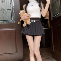 Preppy Pleated Bow Patchwork Mini Skirt - Thumbnail 3