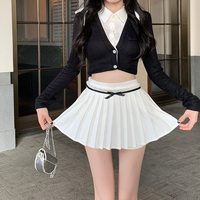 Preppy Pleated Bow Patchwork Mini Skirt - Thumbnail 7