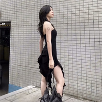 Black Irregular Backless Off Shoulder Dress  - Thumbnail 1