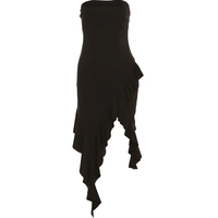 Black Irregular Backless Off Shoulder Dress  - Thumbnail 8