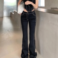 2PCS Black Denim Corset + Straight Flare Jeans - Thumbnail 4
