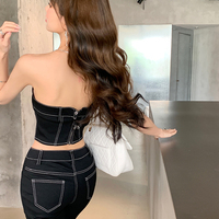 2PCS Black Denim Corset + Straight Flare Jeans - Thumbnail 3