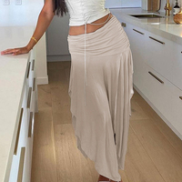 Drawstring Split Low Rise Maxi Skirt - Thumbnail 1