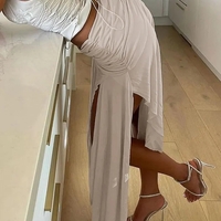 Drawstring Split Low Rise Maxi Skirt - Thumbnail 3