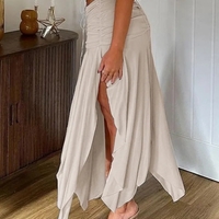 Drawstring Split Low Rise Maxi Skirt - Thumbnail 2