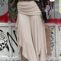 Drawstring Split Low Rise Maxi Skirt - Thumbnail 4