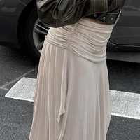 Drawstring Split Low Rise Maxi Skirt - Thumbnail 5