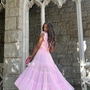 Pink Fairy Mesh Puffy Square Neck Long Dress-2