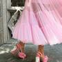 Pink Fairy Mesh Puffy Square Neck Long Dress-3