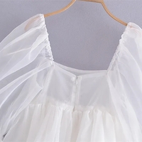 White Puff Sleeve A-Line High Waist Mini Dress - Thumbnail 7