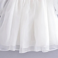 White Puff Sleeve A-Line High Waist Mini Dress - Thumbnail 8