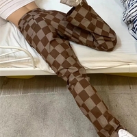 Brown Checkered High Waist Wide Leg Pants  - Thumbnail 1