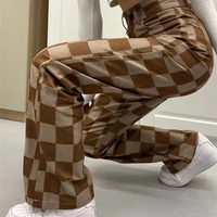 Brown Checkered High Waist Wide Leg Pants  - Thumbnail 3