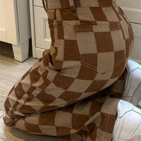 Brown Checkered High Waist Wide Leg Pants  - Thumbnail 7