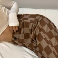 Brown Checkered High Waist Wide Leg Pants  - Thumbnail 6