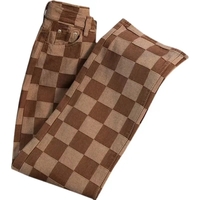 Brown Checkered High Waist Wide Leg Pants  - Thumbnail 9