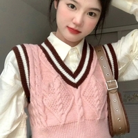 Pink Cable Knit V Neck Sweater Vest - Thumbnail 2