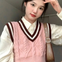 Pink Cable Knit V Neck Sweater Vest - Thumbnail 4