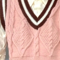 Pink Cable Knit V Neck Sweater Vest - Thumbnail 5